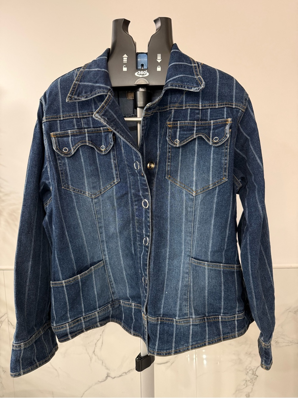 Vintage CJ Crest Jeans Striped Denim Jacket Y2K Trucker Blue White Stripe 2XL